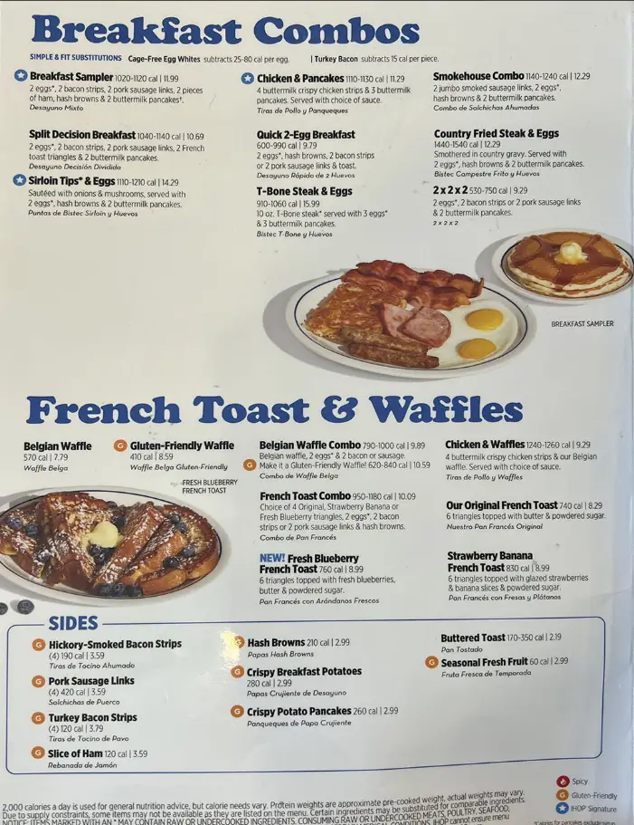 IHOP Combos Menu