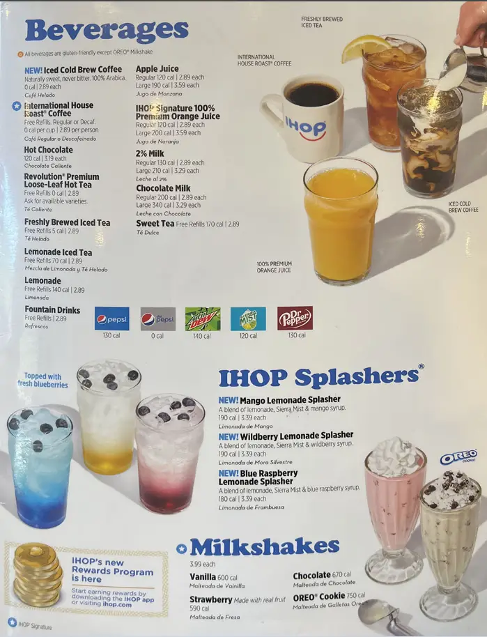 IHOP Milkshakes Menu