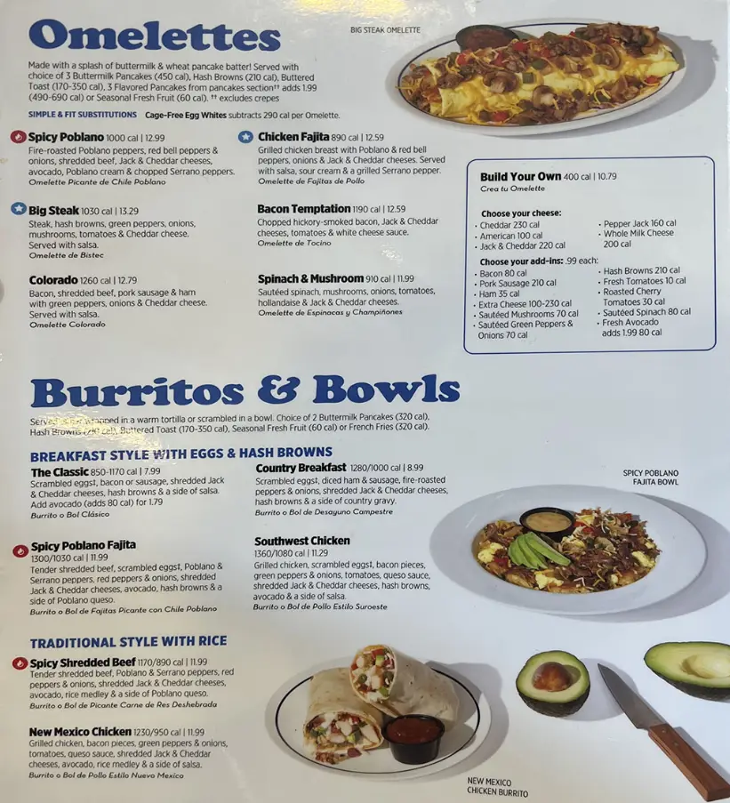 IHOP Omelette Menu