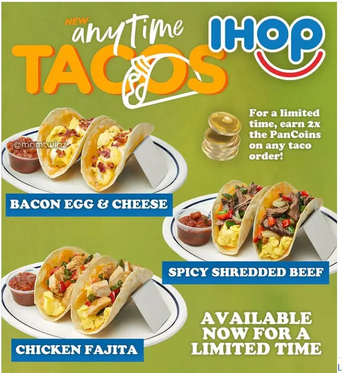 Ihop Anytime Tacos and Burritos Menu